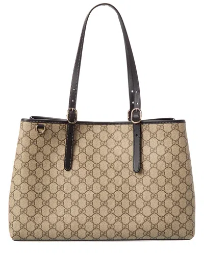 Gucci Gg Emblem Medium Gg Supreme Canvas & Leather Tote In Brown