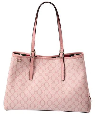 Gucci Gg Emblem Medium Gg Supreme Canvas & Leather Tote In Pink