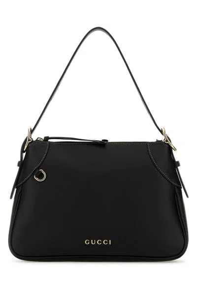 Gucci Gg Emblem Medium Leather Shoulder Handbag With Leather And Fabric Lining (31.5 Cm X 21 Cm X 8  In Black