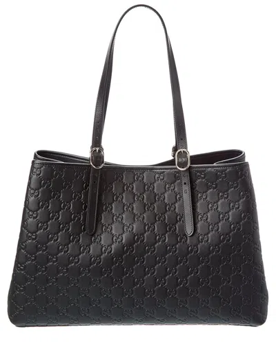 Gucci Gg Emblem Medium Leather Tote In Black