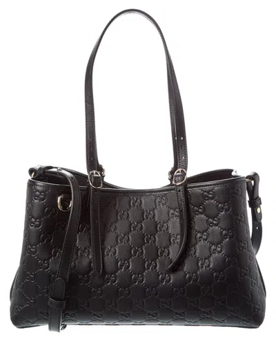 Gucci Gg Emblem Medium Leather Tote In Black
