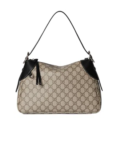 Gucci Gg Emblem Medium Shoulder Bag In Beige And Brown