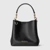 Gucci Gg Emblem Leather Bucket Bag With Frontal Logo In Black