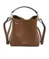 Gucci Gg Emblem Leather Bucket Bag With Frontal Logo In Brown