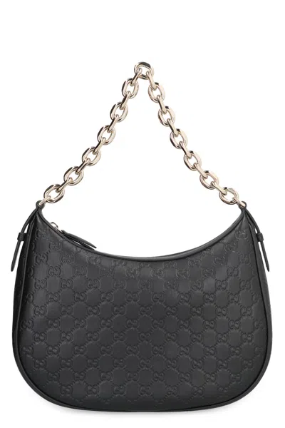 Gucci Gg Emblem Mini Leather Shoulder Handbag, 32 Cm X 26 Cm X 6 Cm In Black