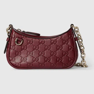 Gucci Gg Emblem Mini Shoulder Bag In Burgundy