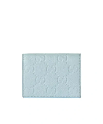 Gucci Gg Emblem Mini Wallet In Light Blue