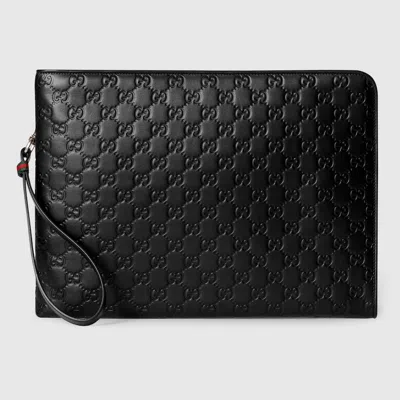 Gucci Gg Emblem Pouch In Black