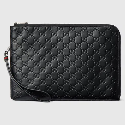 Gucci Gg Emblem Pouch In Black