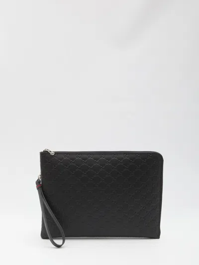 Gucci Gg Emblem Pouch In Black