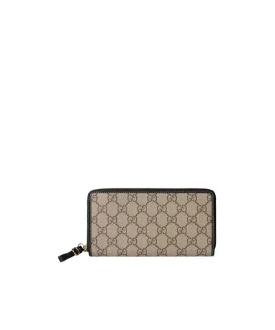 Gucci Gg Emblem Series Full Zipper Wallet In Beige, Brown