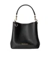 Gucci Gg Emblem Leather Bucket Bag With Frontal Logo In Black