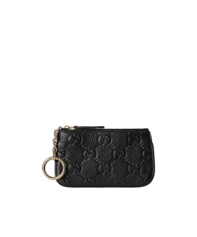 Gucci Gg Emblem Series Zipper Key Bag In Black