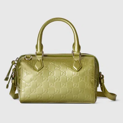 Gucci Gg Emblem Small Boston Bag In Green
