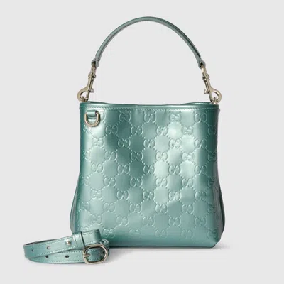 Gucci Gg Emblem Small Bucket Bag In Blue