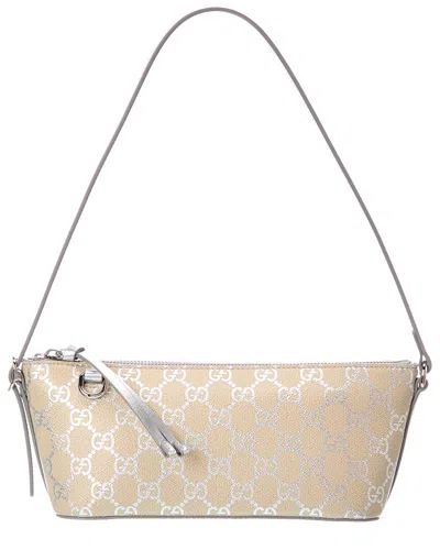 Gucci Gg Emblem Small Canvas & Leather Shoulder In Neutral
