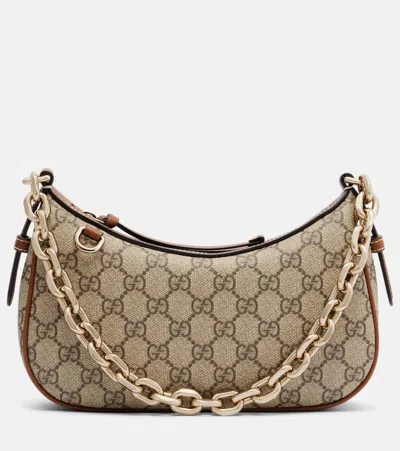 Gucci Gg Emblem Small Canvas Shoulder Bag In Sand
