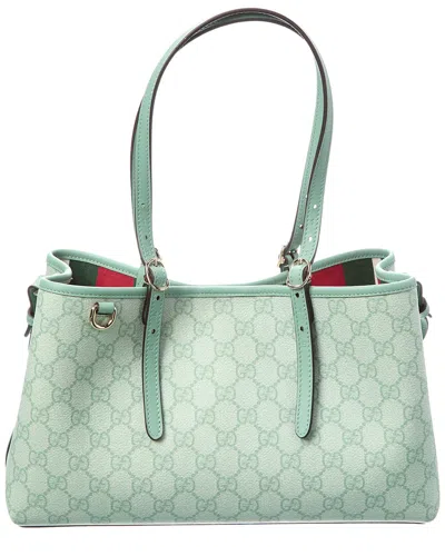 Gucci Gg Emblem Small Coated Fabric & Leather Tote