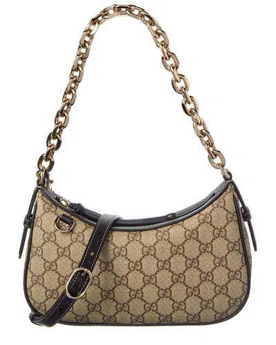 Gucci Gg Emblem Small Gg Supreme Canvas & Leather Shoulder Bag In Brown