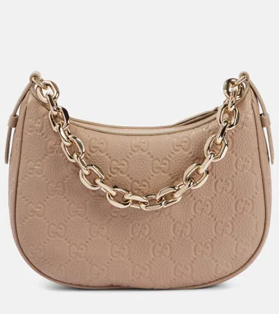 Gucci Gg Emblem Small Leather Shoulder Bag In Beige