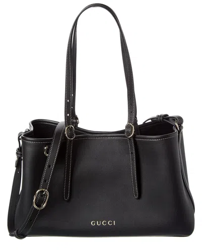Gucci Gg Emblem Small Leather Tote In Black