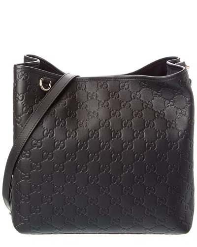 Gucci Gg Emblem Small Leather Tote In Black