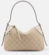 Gucci Gg Emblem Small Leather-trimmed Shoulder Bag In Beige