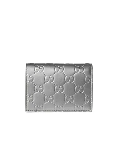 Gucci Gg Emblem Small Wallet In Silver
