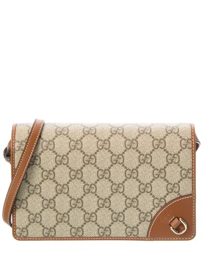 Gucci Gg Emblem Super Mini Gg Supreme Canvas & Leather Shoulder Bag In Brown