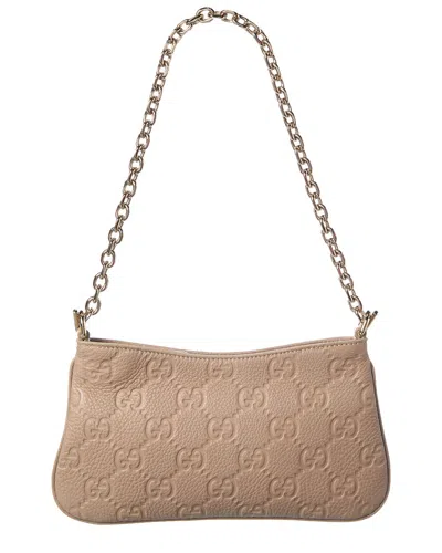 Gucci Gg Emblem Super Mini Leather Shoulder Bag In Beige