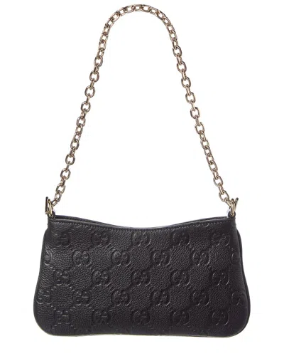 Gucci Gg Emblem Super Mini Leather Shoulder Bag In Black