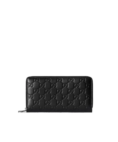 Gucci Gg Emblem Zip Around Wallet In Black