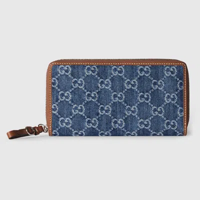 Gucci Gg Emblem Zip Around Wallet In Blue