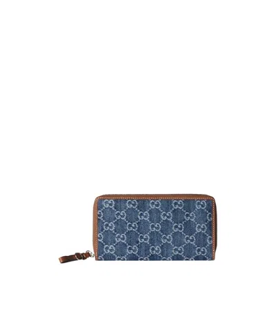 Gucci Gg Emblem Zip Around Wallet In Blue