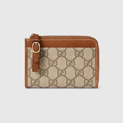 Gucci Gg Emblem Zip Card Case In Beige