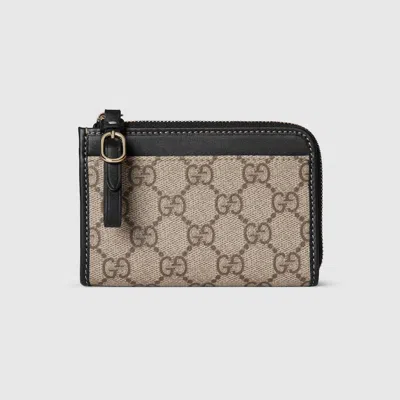 Gucci Gg Emblem Zip Card Case In Beige