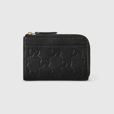 Gucci Gg Emblem Zip Card Case In Black