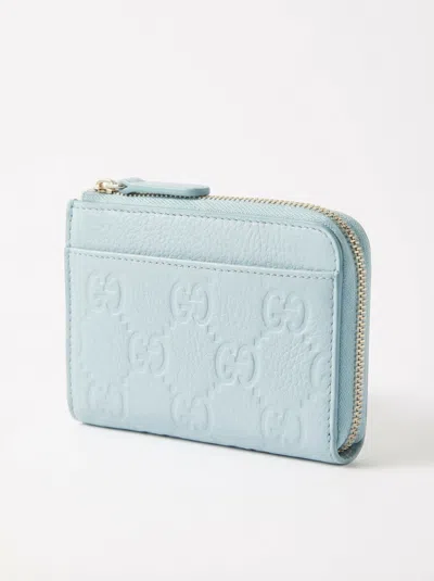 Gucci Gg Emblem Zip Card Case In Blue