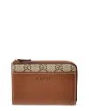 Gucci Gg Emblem Zip Gg Supreme Canvas & Leather Card Case In Brown