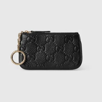 Gucci Gg Emblem Zip Key Case In Black