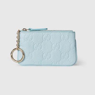 Gucci Gg Emblem Zip Key Case In Blue
