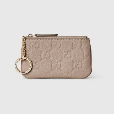 Gucci Gg Emblem Zip Key Case In Neutral