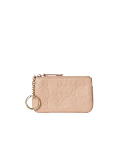 Gucci Gg Emblem Zip Key Case In Pink