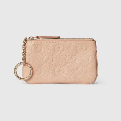 Gucci Gg Emblem Zip Key Case In Pink