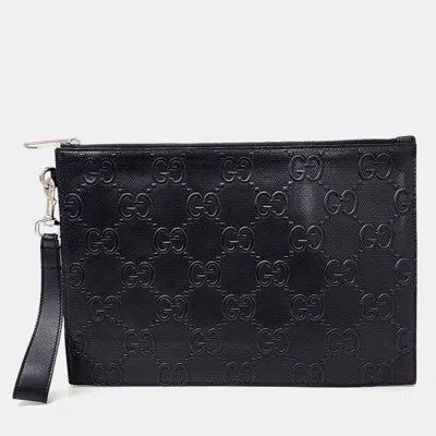 Pre-owned Gucci Gg Emboss Clutch Bag In Black