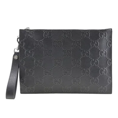 Gucci Gg Embossé Black Leather Clutch Bag ()