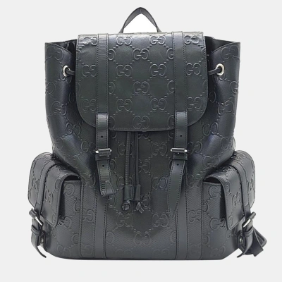 Pre-owned Gucci Black Gg Embossed Backpack (625770)