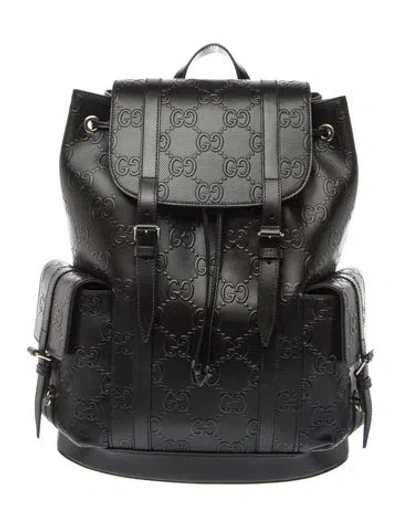 Pre-owned Gucci Gg Embossed Backpack In Black