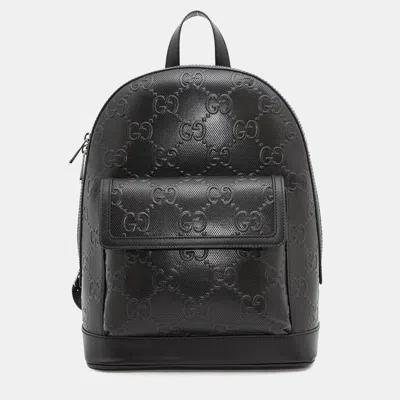 Pre-owned Gucci Gg Embossed Backpack Black Leather