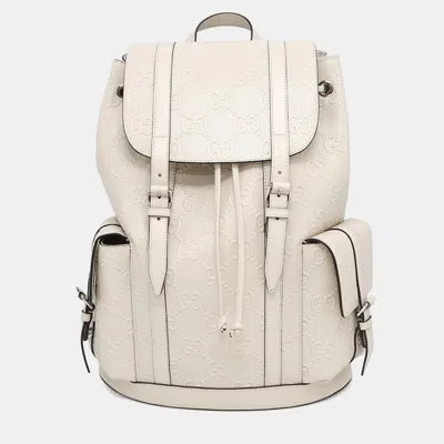 Pre-owned Gucci Gg Embossed Backpack White Leather